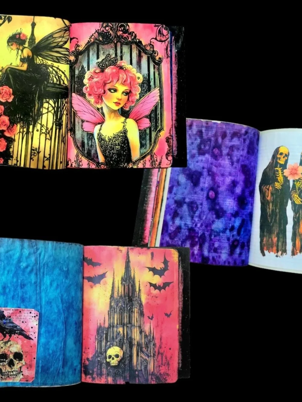 Raven's And Glitter Hot Pink Goth Whimsy Large Art Junk Journal Handmade